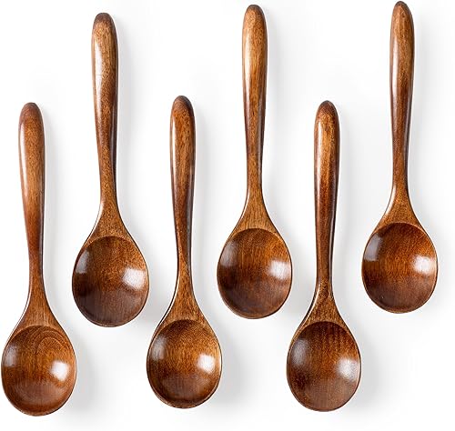 6 cucharas de madera para miel, cucharas de madera pequeñas de 6.7 pulgadas, excelente para té, café y sopa, juego de cucharas de mesa de servir de