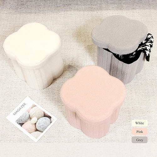 Miniatura 7 de B FSOBEIIALEO Cubo otomano de almacenamiento, otomanas en forma de flores con reposapiés de almacenamiento para sala de estar, asiento otomano