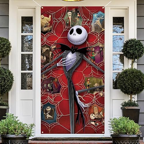 Miniatura 4 de Jack Skellington Sally Zero - Cubierta de puerta de Jack Skellington Sally Zero - Fondo de fotos para Halloween, Navidad, Navidad, decoración y