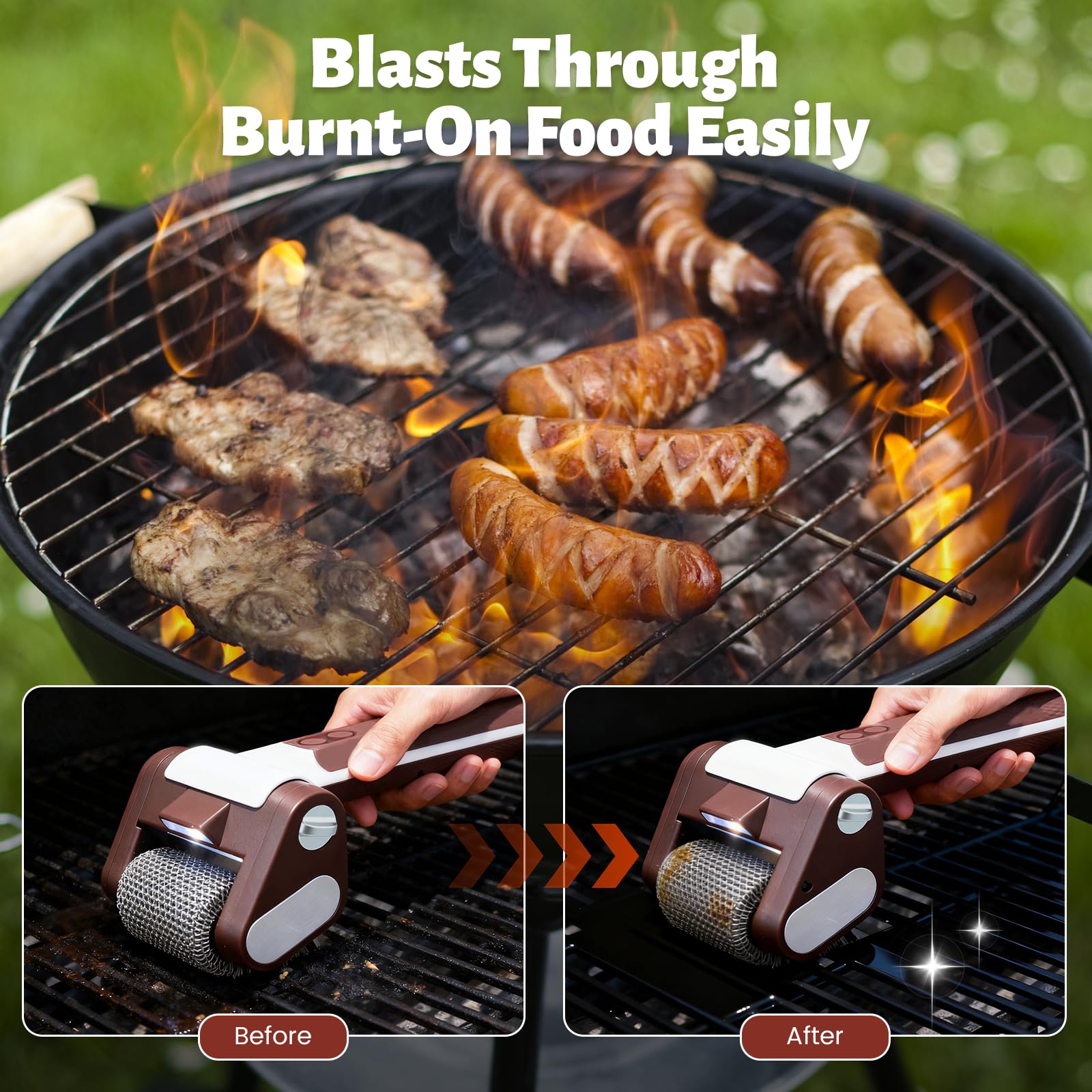 Elektrischer Grillreiniger Borstenfrei,Mit Led,304 Edelstahl Barbecue Reiniger,Kabellos Wiederaufladbar,BBQ Powerbürste Zur Grillreinigung Für Alle Grills Geeignet