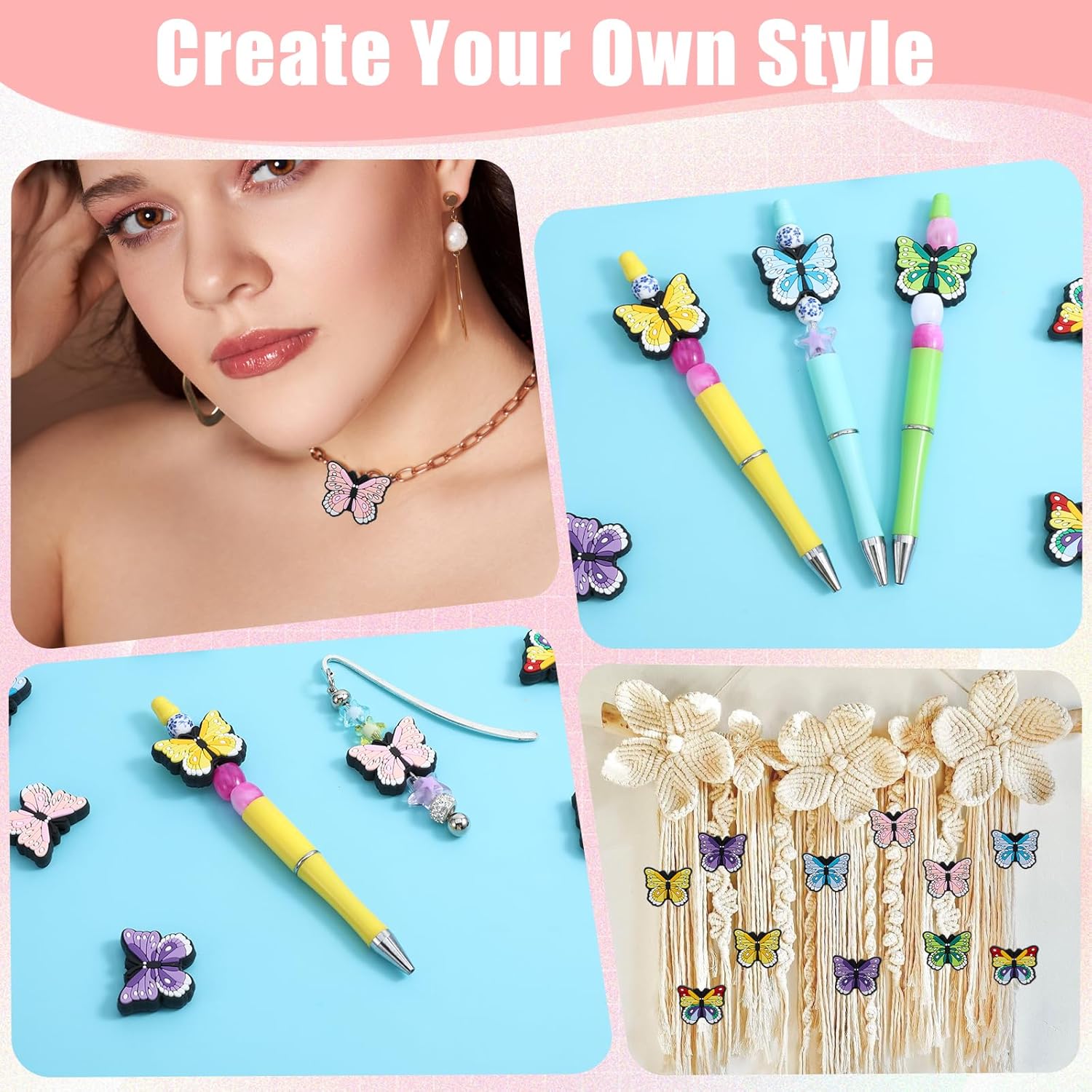 12 Pcs Butterfly Silicone Focal Beads - Colorful Focal Beads for Pen Keychain, Soft Durable Butterfly Decoration for DIY Bead Pens, Cute Gifts, Jewelry Handmade Crafts, Bracelet Necklace Accessory - Image 4