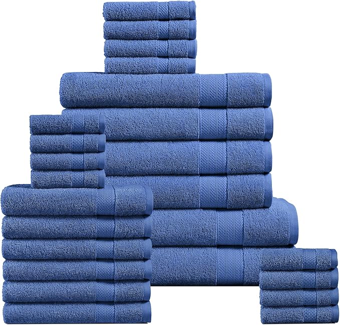 24 Piece Bathroom Towels 100 Cotton Turkish Towel Set, Quick dry