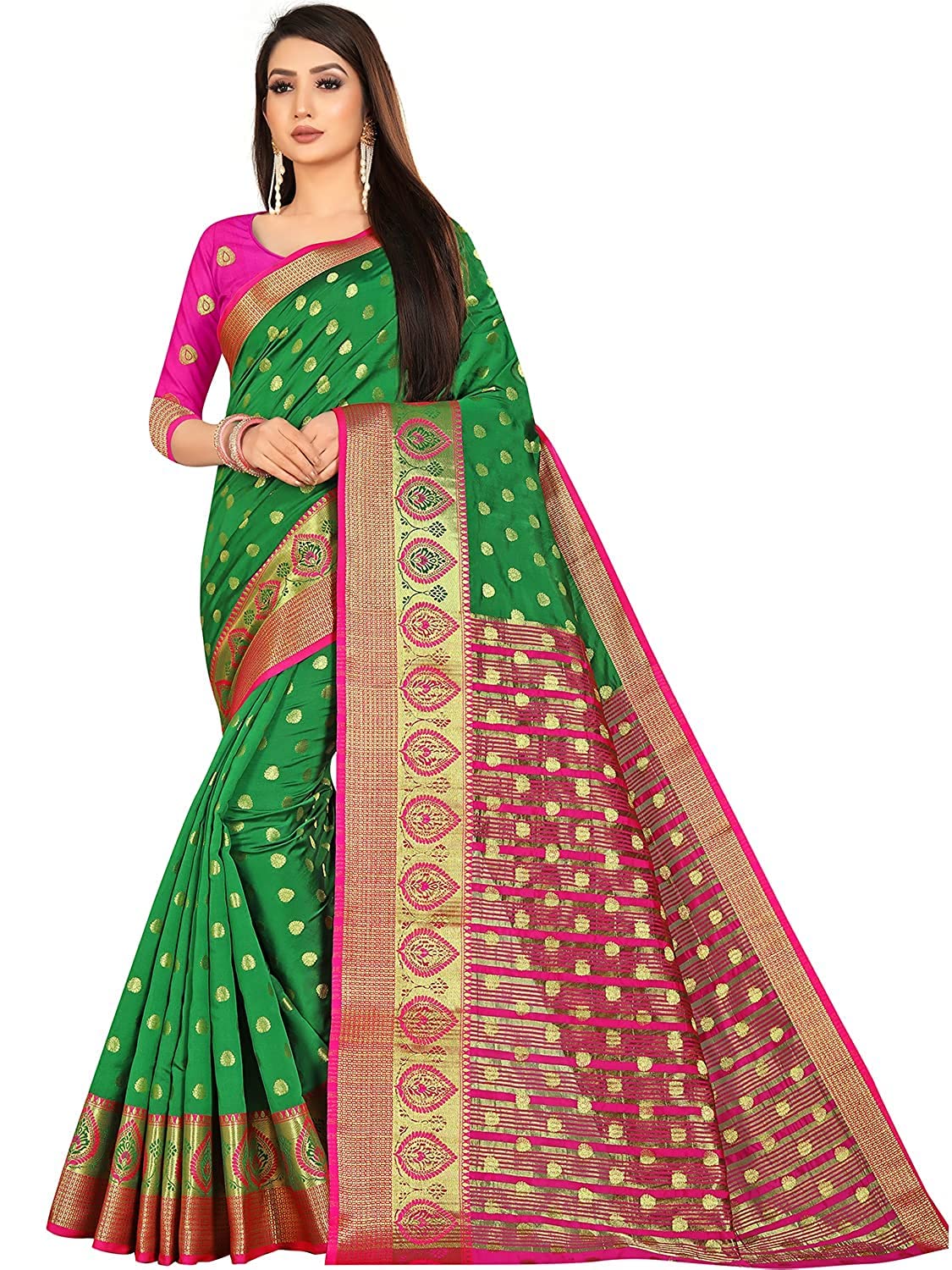 AMAR CREATION Women's Solid Soft Litchi Silk Saree With Blouse Piece