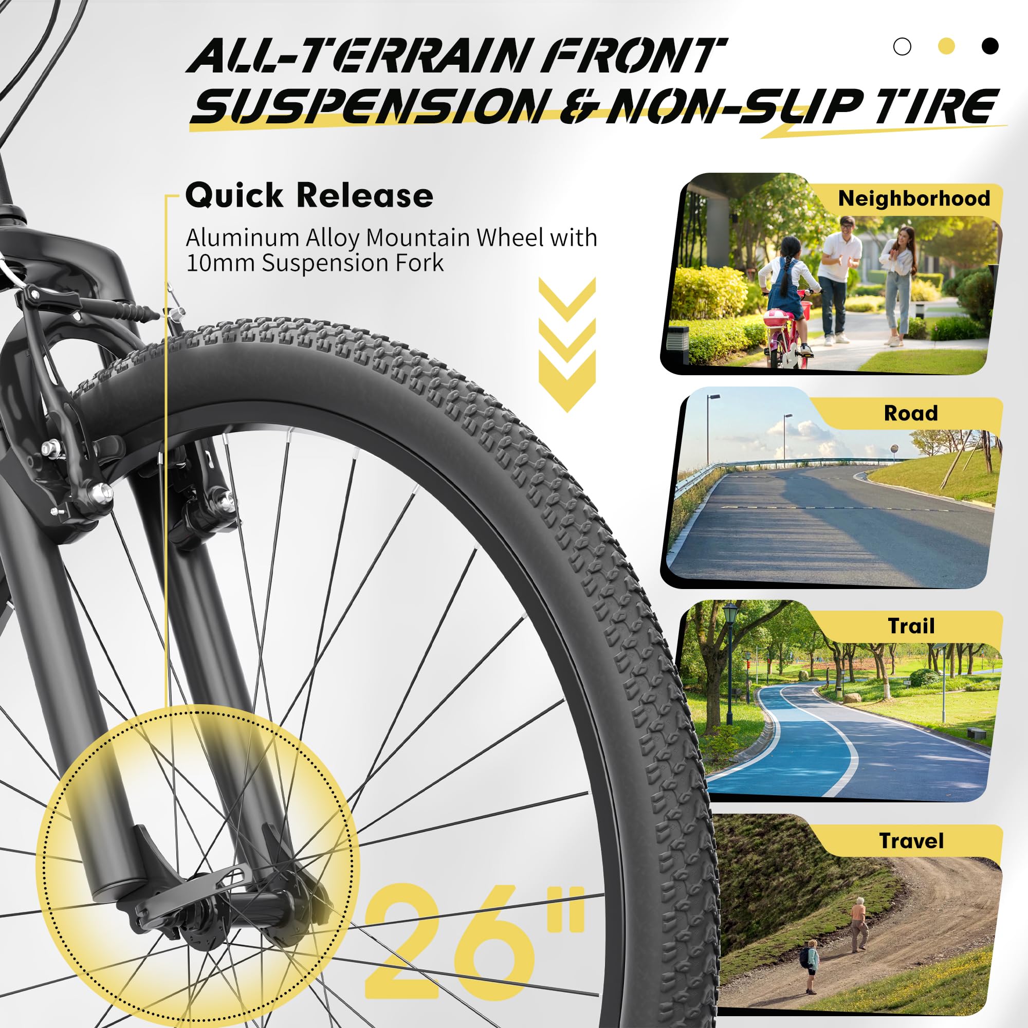 Hardtail Mountian Bikes with 7/21 Speeds Drivetrain, 26 Inch Wheel Mountian Bicycles with Front Suspension, Widened Frame Commuting Bikes with V/Dual Disc Brake