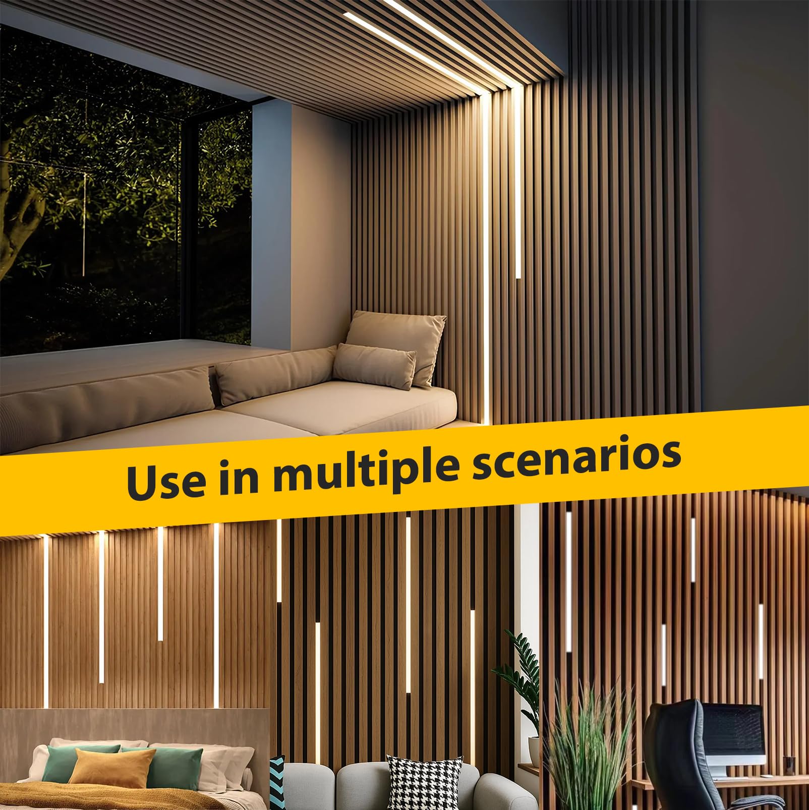 Perfil LED de 1 m, color negro, juego de 6 unidades, perfil de aluminio LED, 12 × 10 mm, para paneles acústicos con clips de montaje, tiras negras, LE-D Pro-fil ST10, aluminio, negro para tiras (no