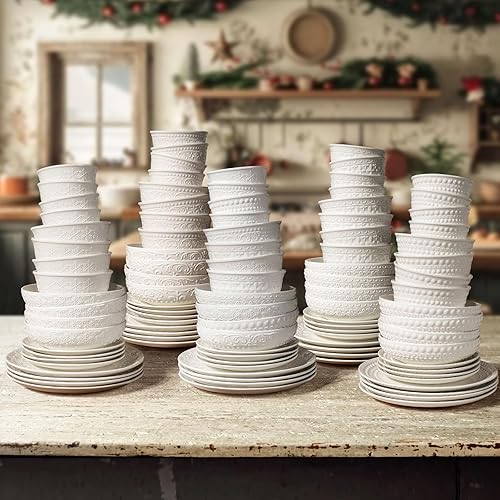 Miniatura 7 de Juego de 4 cuencos de cerámica para sopa de cocina de 30 onzas en relieve para arroz, pasta, frutas, ensalada, ramen, 6.25 pulgadas, aptos para