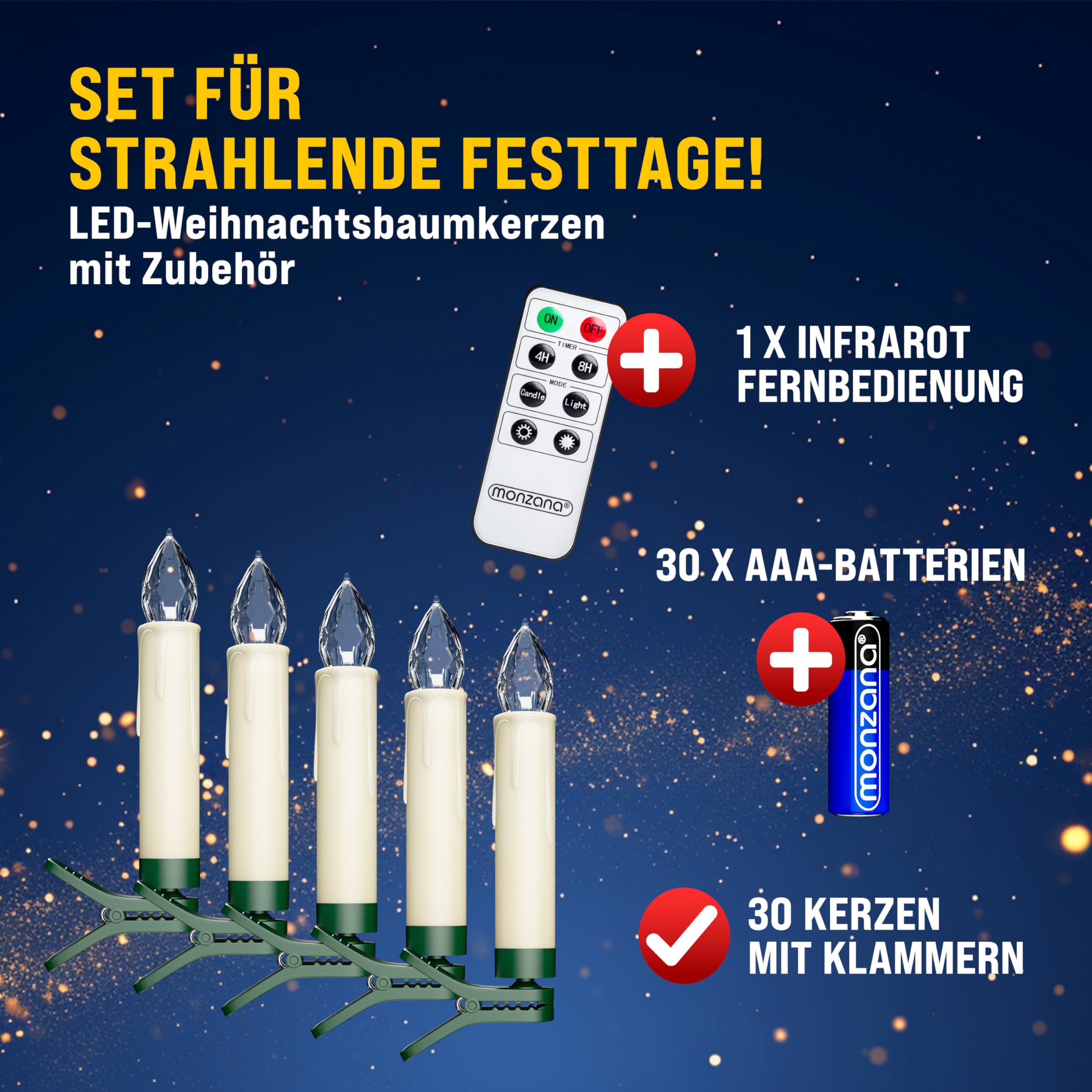 Deuba® LED Weihnachtsbaumkerzen Kabellos 30er Set Bunt mit Batterie Timer Christbaumkerzen Tannenbaumkerzen Lichterkette Weihnachtsbaum Beleuchtung Beleuchtung