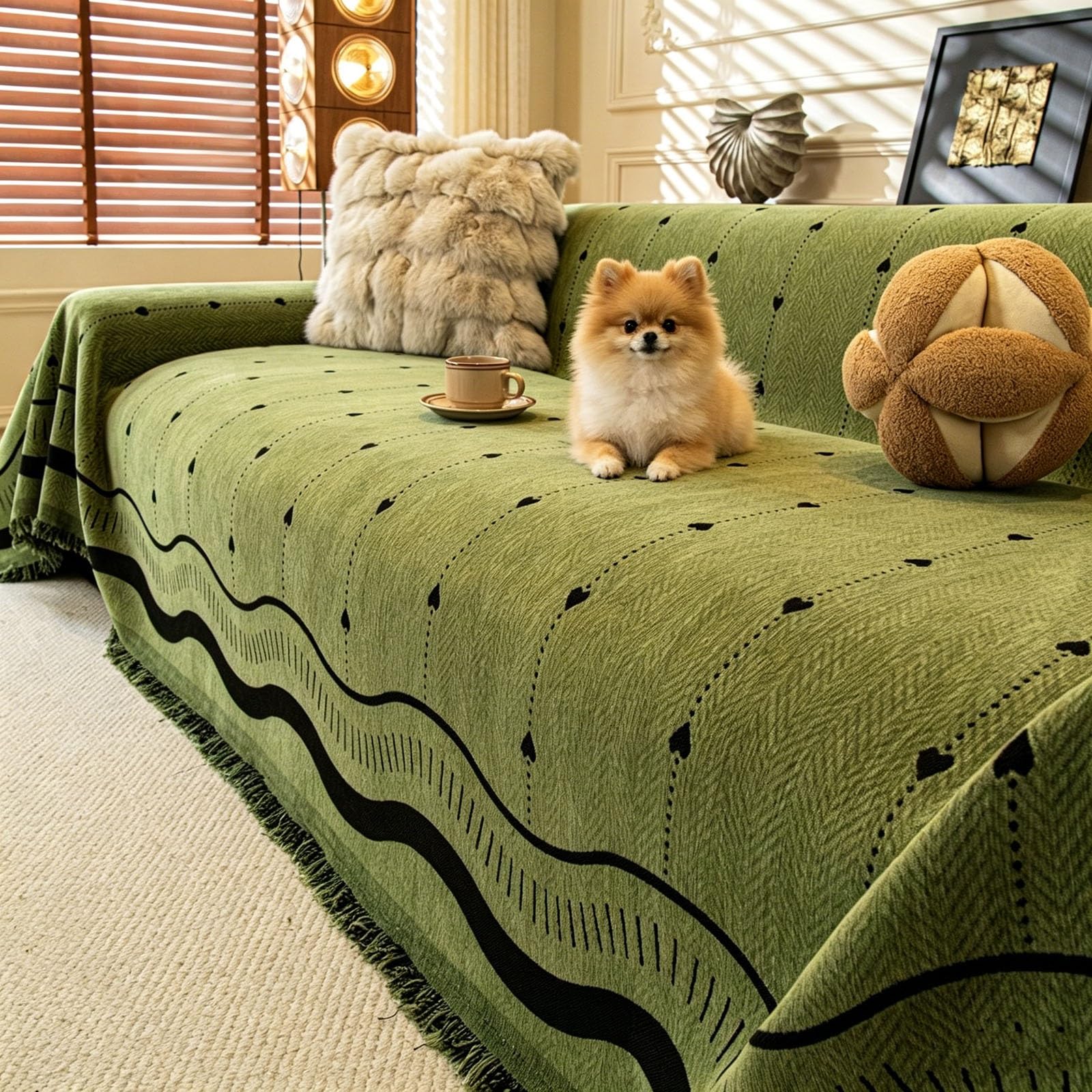 Yokqexz Washable Reversible Chenille Couch Slipcover(Green,71"x118")