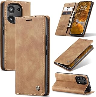 Phone Case Compatible with Redmi Note 13 Pro 4G Luxury PU Leather Design 2 Flip Cover Card Slot Holder Cover Compatible with Redmi Note 13 Pro 4G (Brown)
