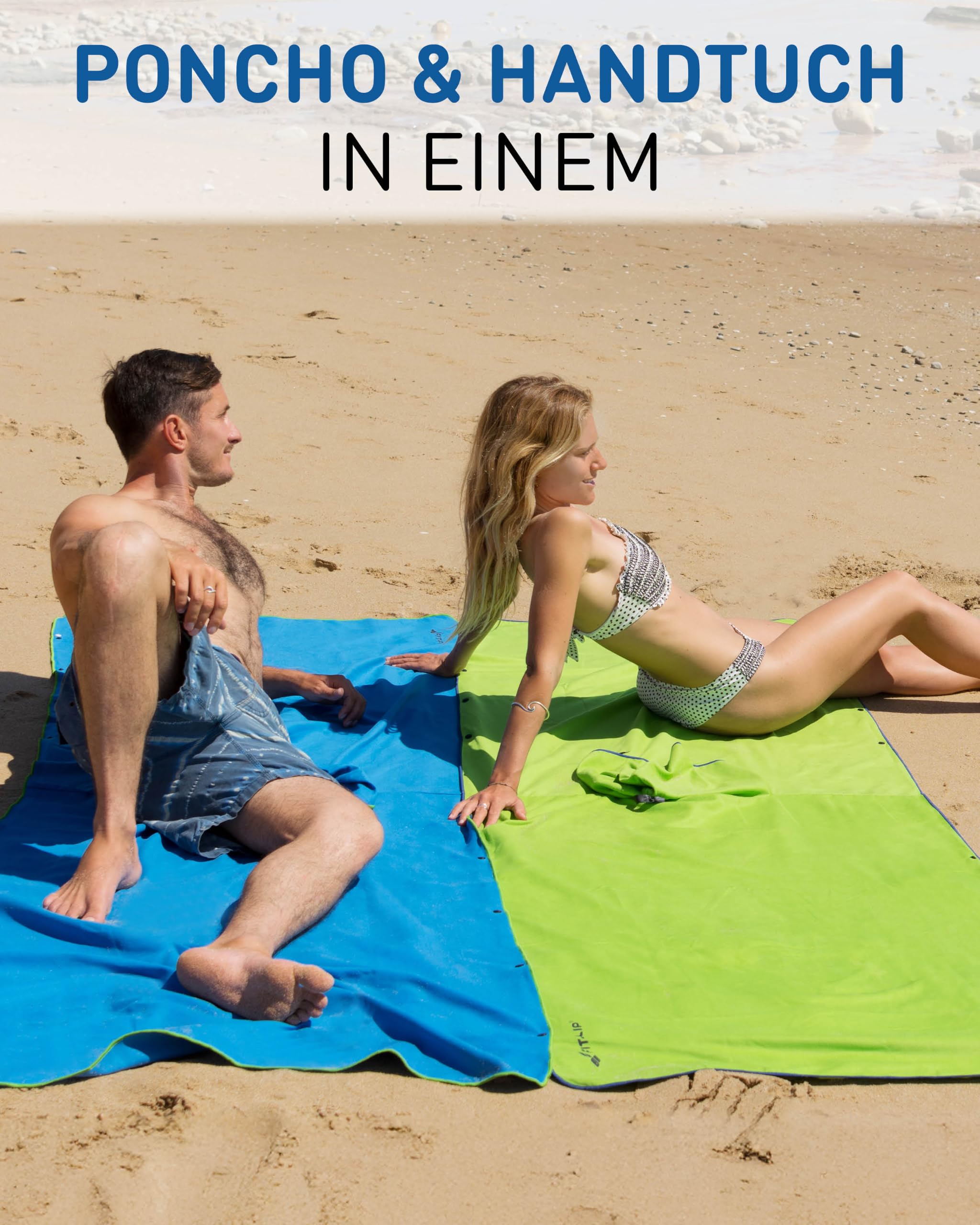 Fit-Flip Strandponcho für Erwachsene mit Kapuze - schnelltrocknend, kompakt und Ultraleicht - Badeponcho aus Mikrofaser für Damen und Herren