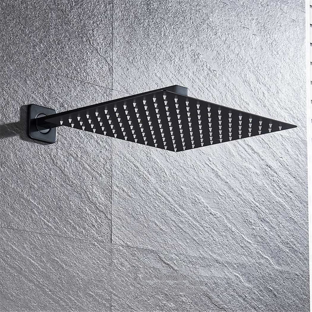 Pommeau de douche noir mat 30,5 cm, tête de douche ultra fine avec bras et accessoires