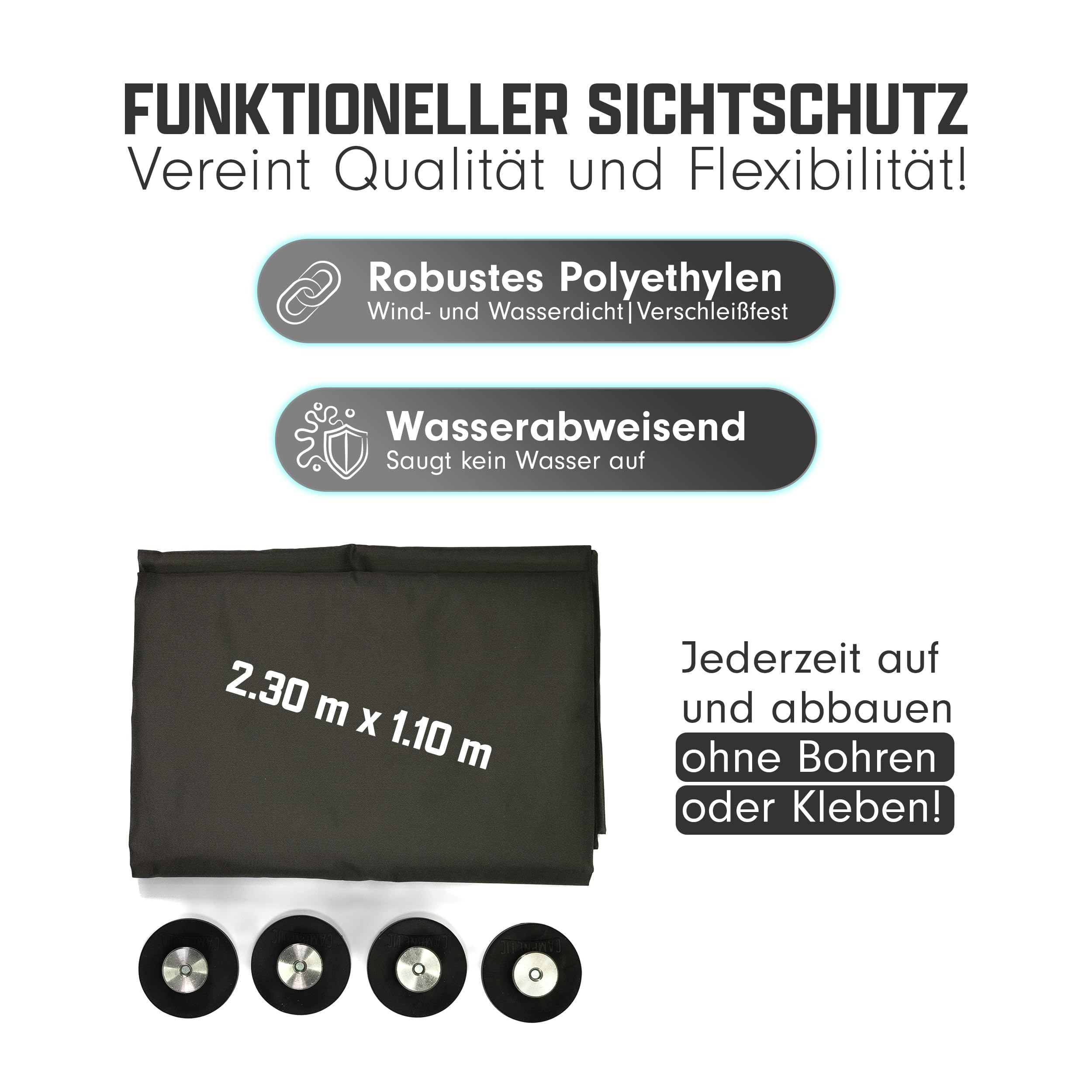 Campnetic Sichtschutz & Duschvorhang mit Magnethalterung - Einfaches Anbringen ohne Bohren - Offroad Zubehör - Camper Zubehör - komplettes Set inkl. praktischem Aufbewahrungsbeutel