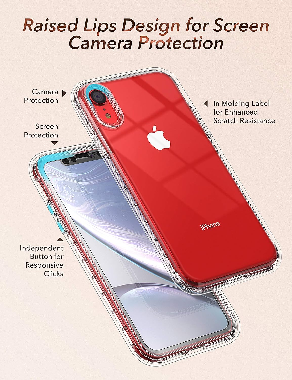 YOUMAKER Slim Full-Body Stylish Case for iPhone XR, Built-in Screen Protector Drop Protection Shockproof Premium Clear Bumper Protective Cover for iPhone XR 6.1 inch (2018) - Clear