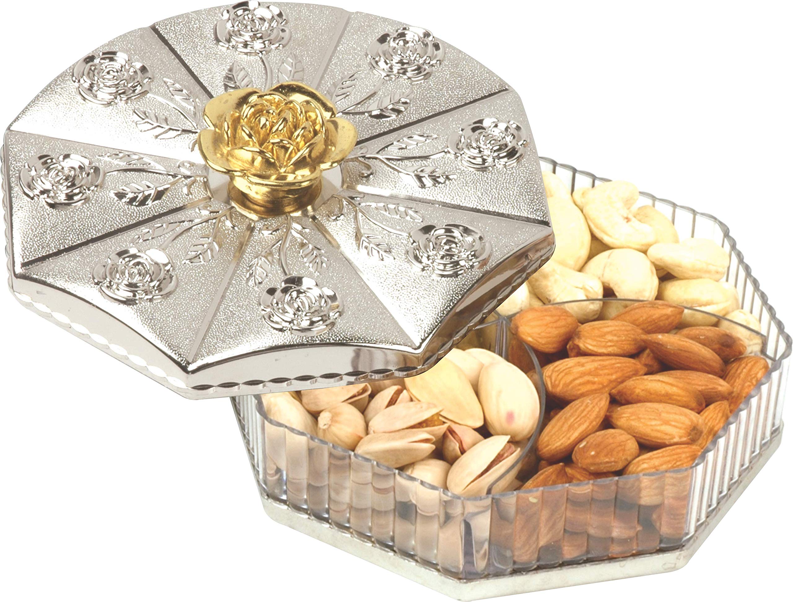 Porpoise Silver Jar & Container with Lid 4 compartment Gift Set Rose Big Size.Leak proof that can be used to store any food items that needs to be kept airtight. Odorless | Freezer safe