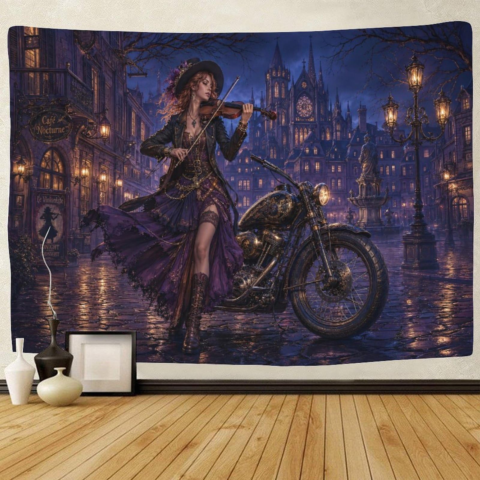 ASDFGHJKLZA Victorian Gothic Violinist 3D Print Wall Tapestry Wall Art Decor Tapestries Home Decoration Curtain Living Room College Dorm 70cmx100cm
