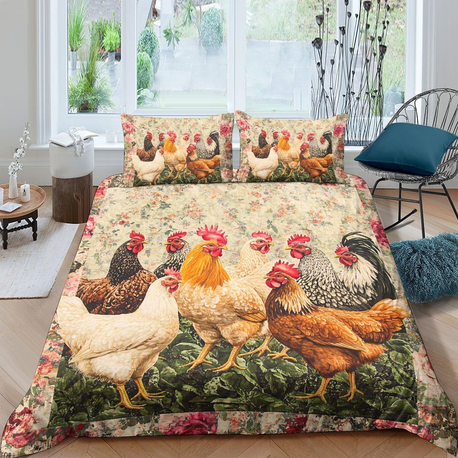 Ctjqhvkz Style-10 3D Printed Chicken Farm Fitted Sheet Microfiber Soft Anti-Slip Rooster Bed Cover For Bedroom Guest Room Decor Single（135X200cm）