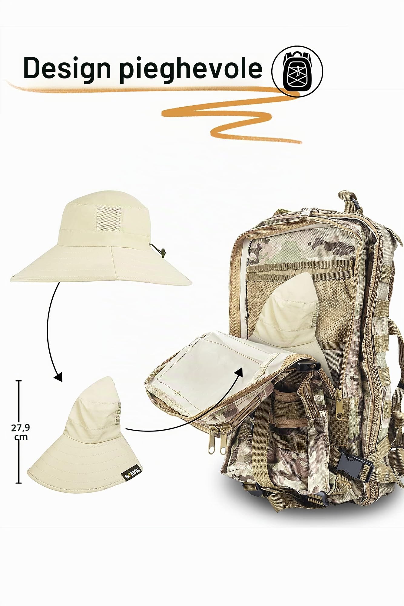 Cappello da sole da uomo e da donna con sottogola, pieghevole, larghezza tesa larga, con protezione per il collo, protezione UV UPF 50+, per hiking safari, spiaggia, da pesca, da giardino, protezione