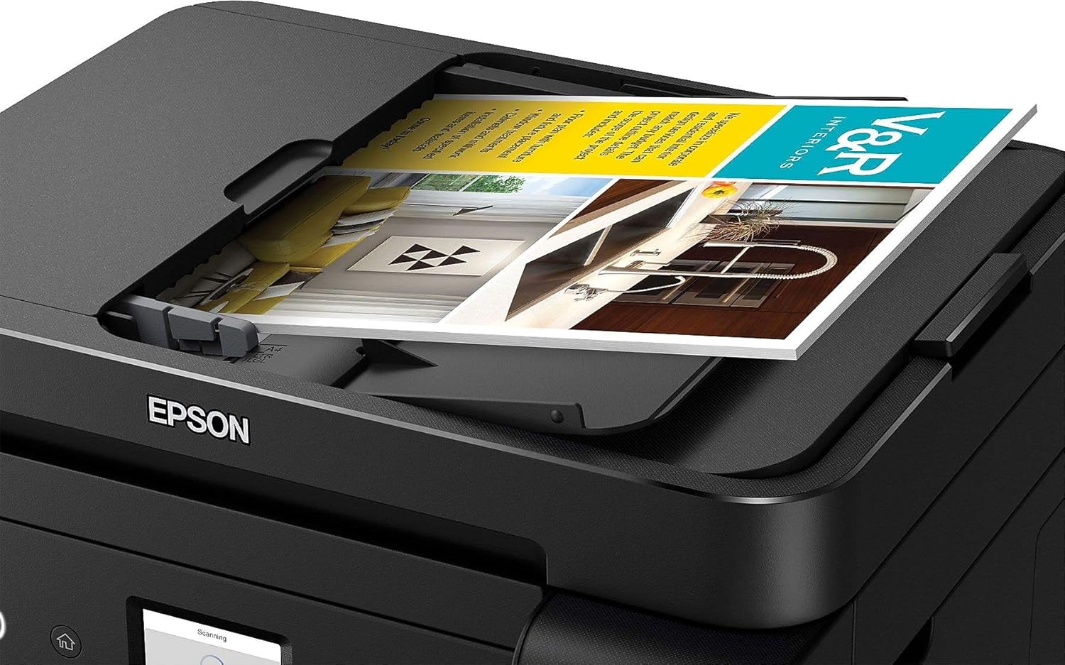 A document being fed into the Automatic Document Feeder (ADF) of the Epson ET-4750 printer.