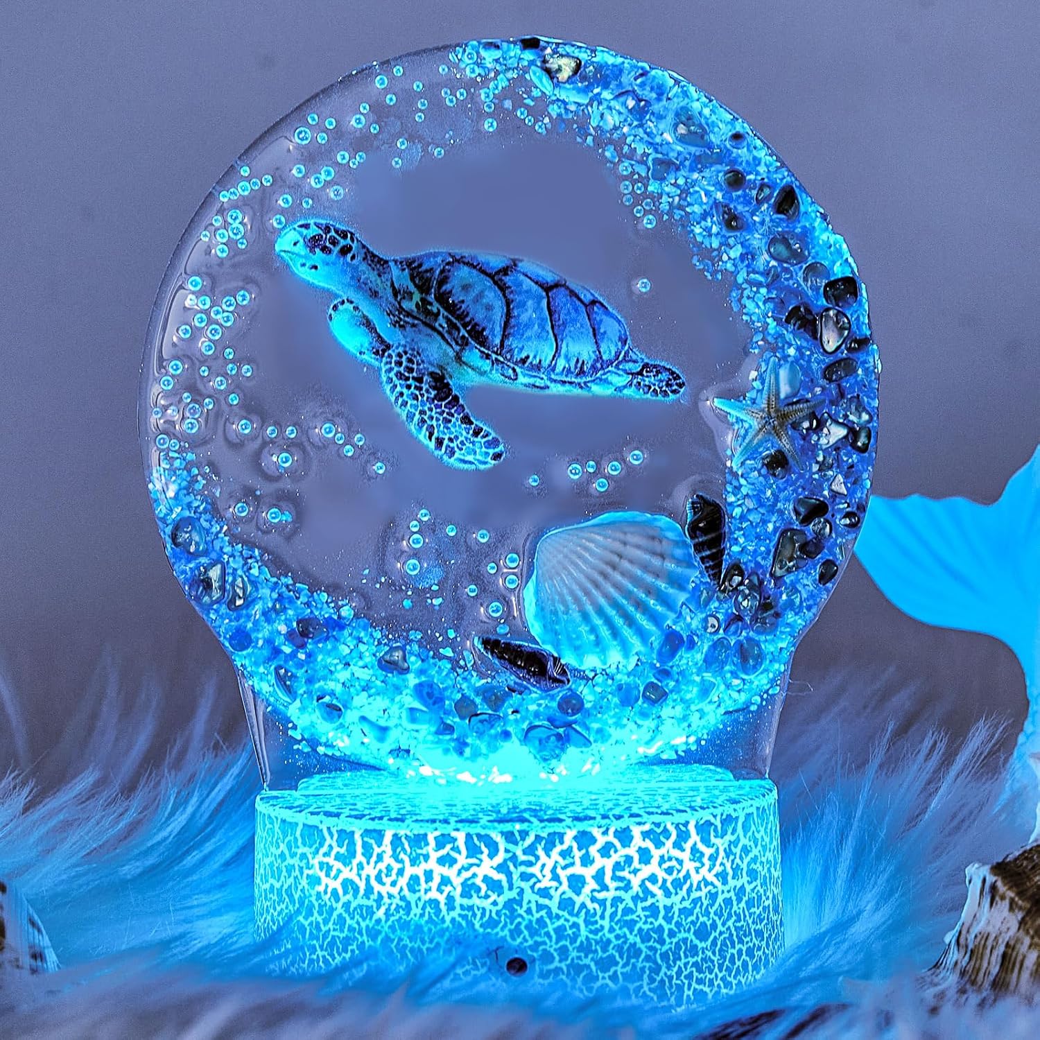 Baquler Ocean Sea Turtle Night Light LED Desk Lamp 16 Color Change Acrylic Sleep Night Light with Remote Beach Vintage Ocean Lamps for Home Bedroom Living Room Bathroom Decor