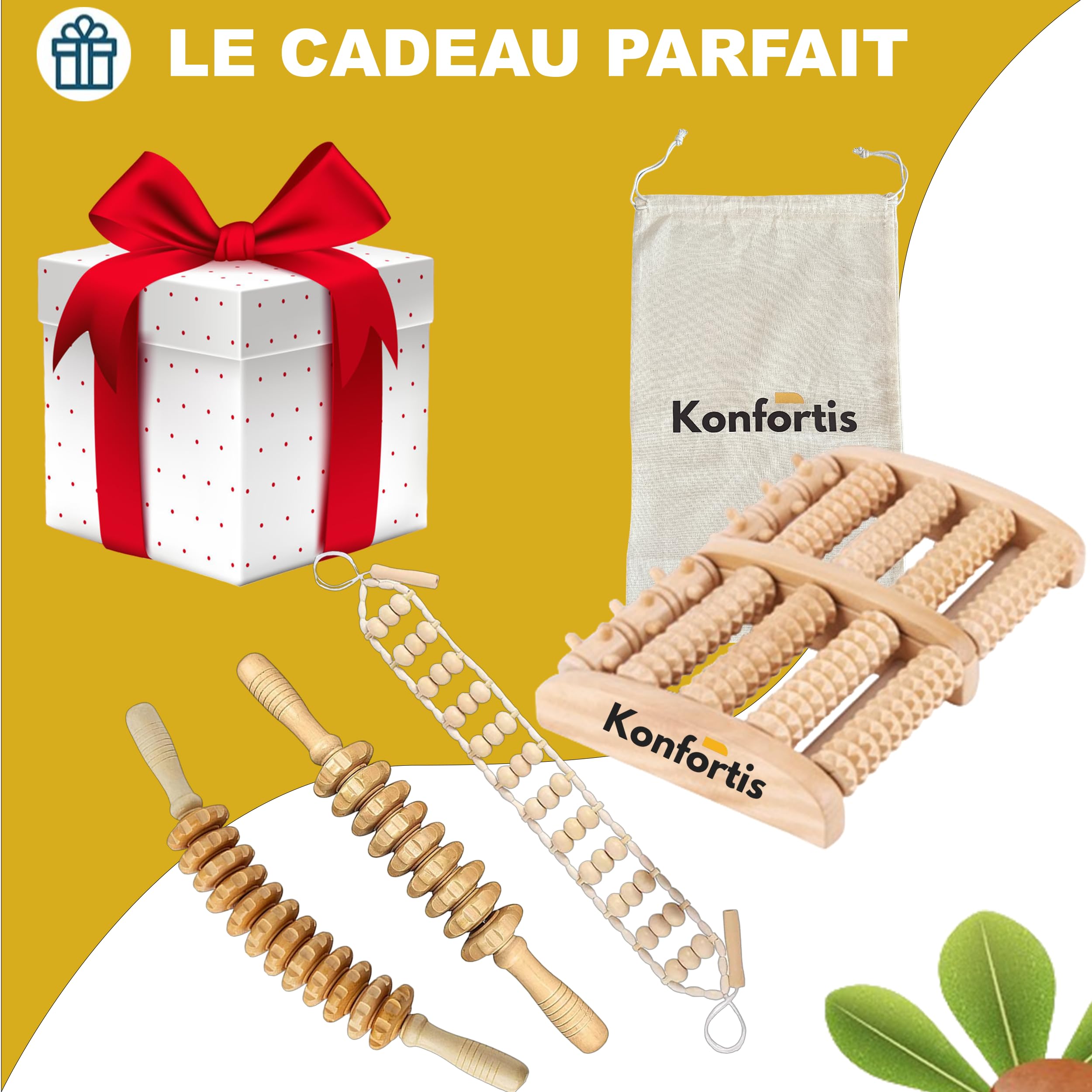 Kit rullo massaggio legno 4 in 1 piedi schiena gambe cosce spalla pancia terapia anticellulite drenaggio linfatico per scolpire alleviare il dolore muscolare per un rilassamento sicuro del corpo