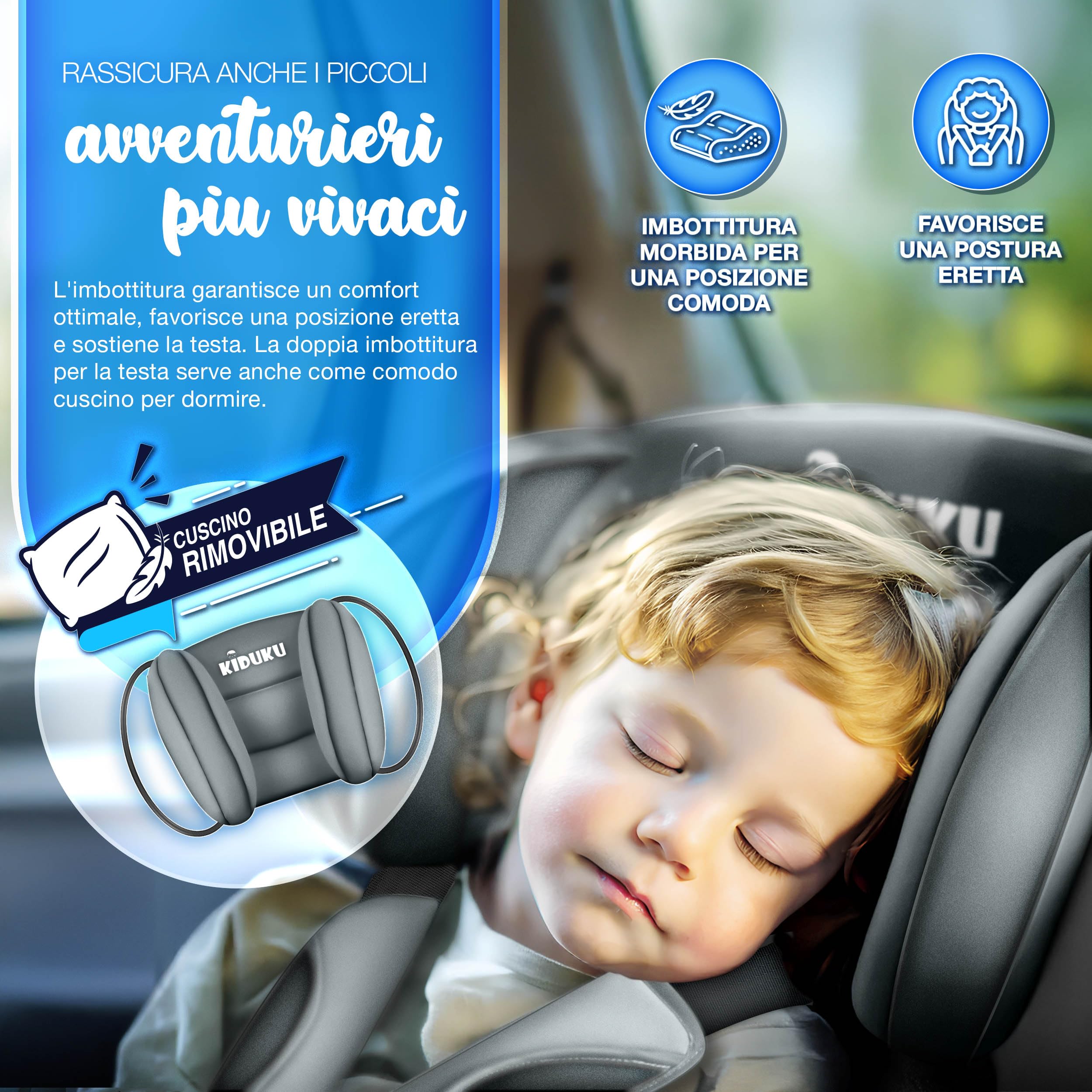 KIDUKU Seggiolino auto con coprisedile, cresce con il bambino, sedile, universale, approvato con la normativa ECE R129/03, 9-36 kg (1-12 anni), gruppo 1+2+3 (Grigio)