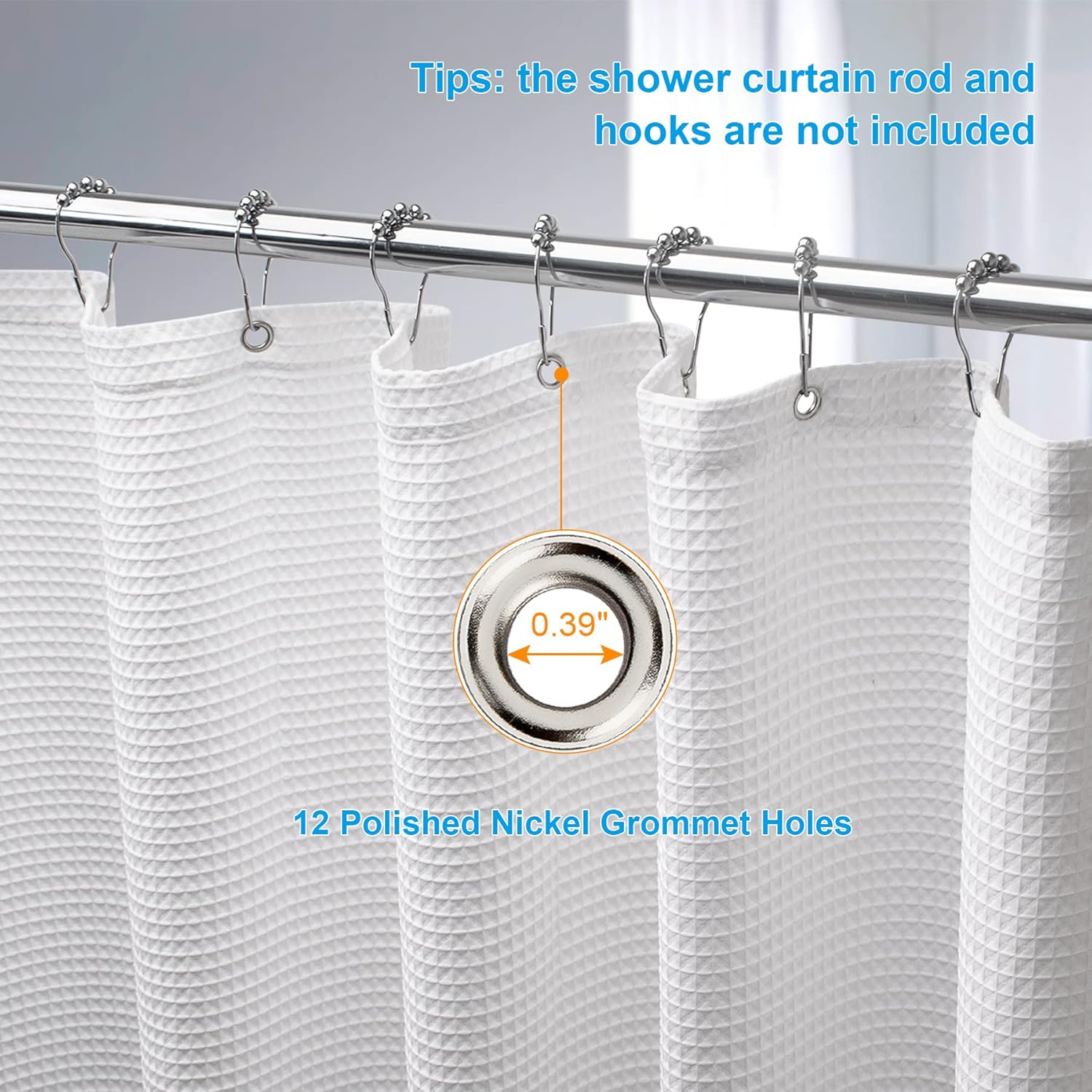 AmazerBath White Shower Curtain Fabric, Waffle Shower Curtain Polyester, Luxury Cloth Shower Curtains for Bathroom, Hotel Quality, Machine Washable, Heavy Duty, 72 x 72 Inches (Matte White) thumbnail