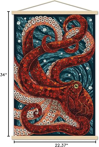 Miniatura 7 de Trends International Lantern Press - Yachats, Oregon, Octopus Mosaic Wall Poster, 22.37" x 34.00", Print and Beechwood Hanger Bundle