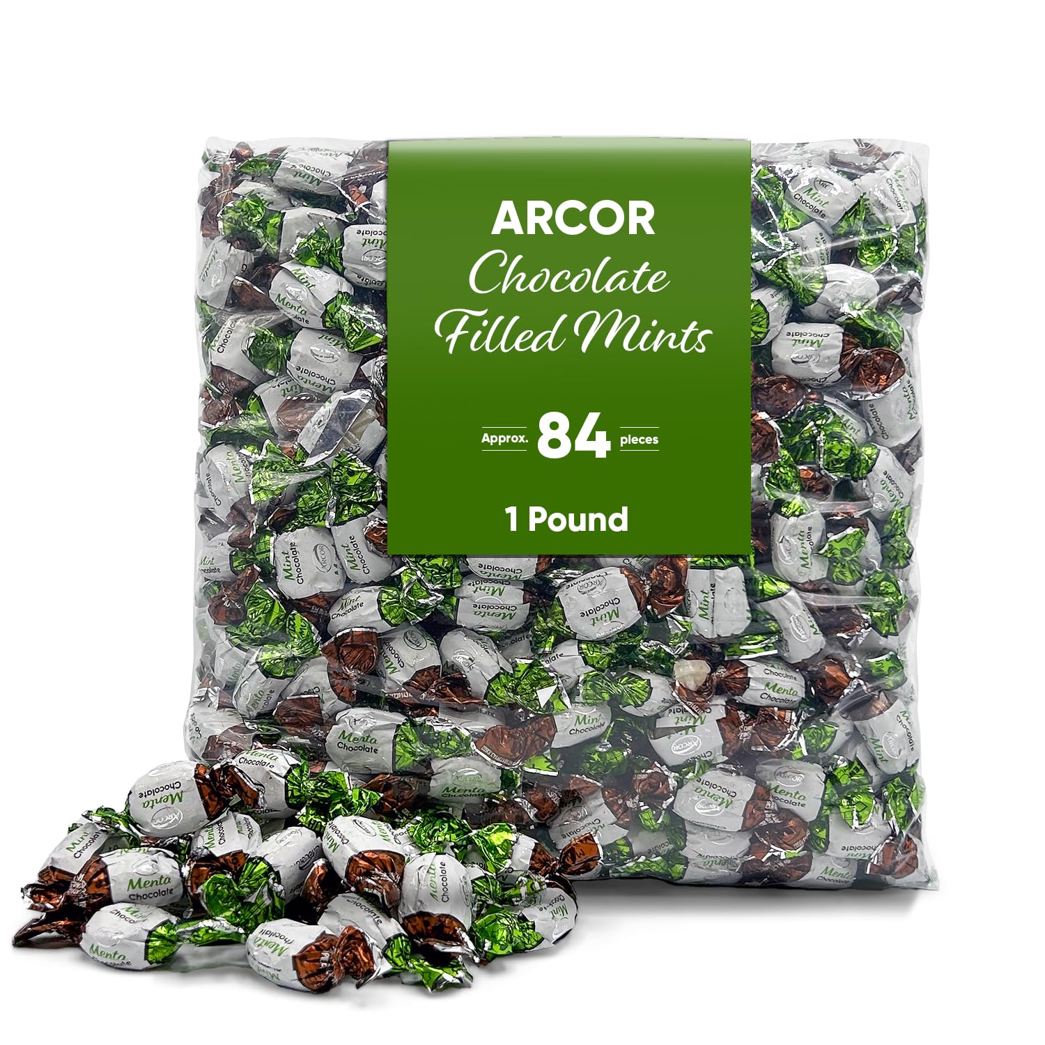 Mint Chocolate Candy Filled – 1 lb Bulk Bag (Approx. 84 Pieces) – Individually Wrapped – Refreshing Mint Shell with Smooth Chocolate Center – Perfect for Offices, Parties & Candy Dishes