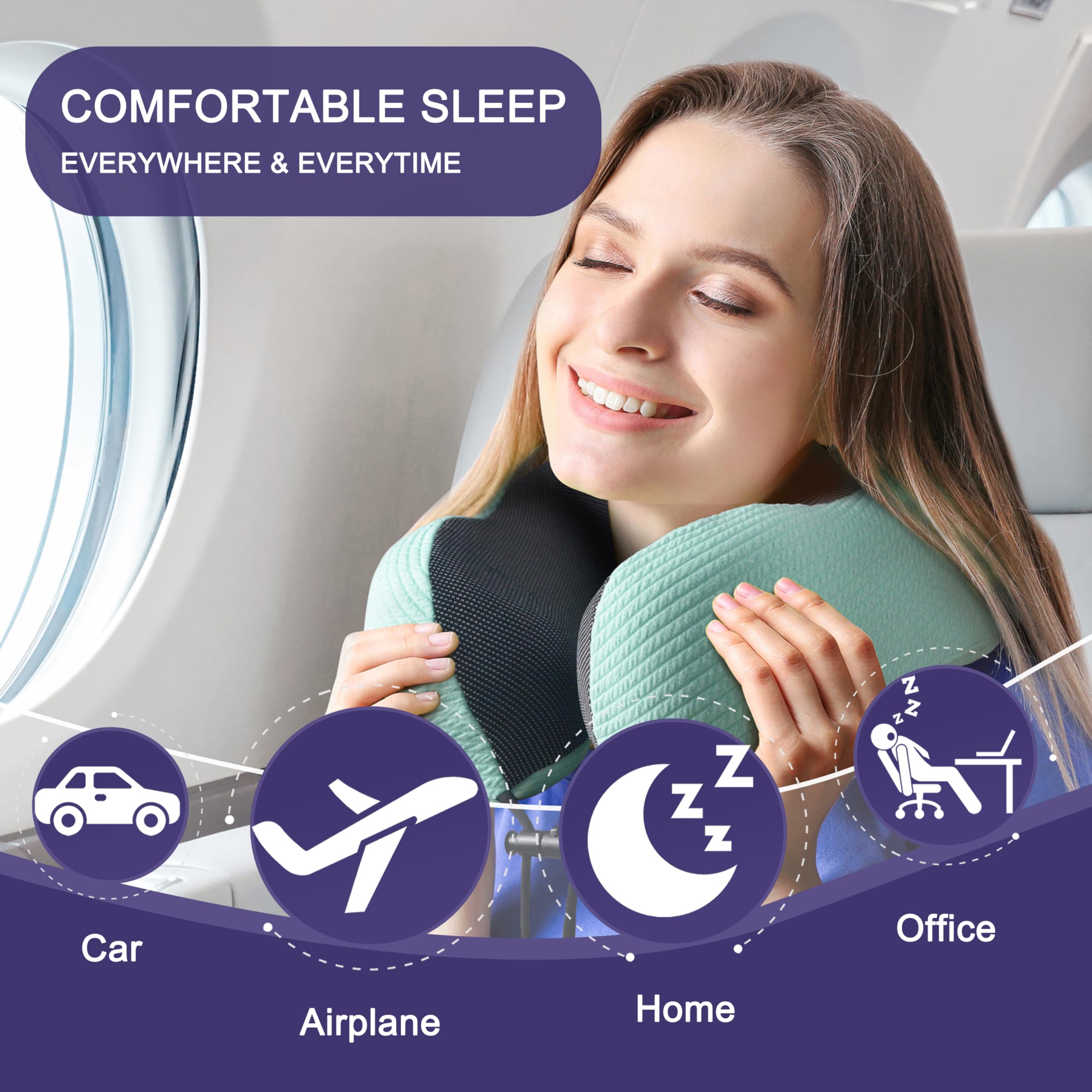napfun Neck Pillow for Travel, Memory Foam Airplane Pillow, Turquoise view 6