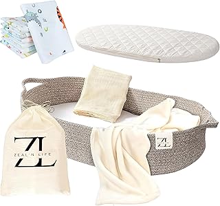 Baby Changing Basket with Diaper Changing Sheet, Soft Baby Blanket and Waterproof Changing Pad Cover - Moses Basket for Baby, Changing Table Dresser, Diaper Changing Pad (Cotton Rope)