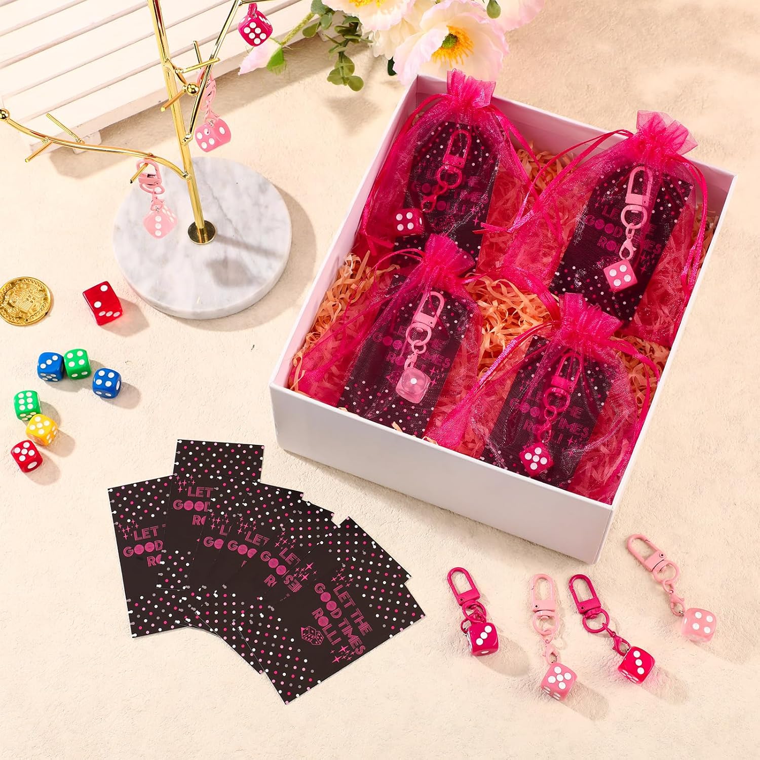 Dice Keychains with Cards Bags Casino Night Party Decorations Favors Bulk for Carnival Supplies - Image 5