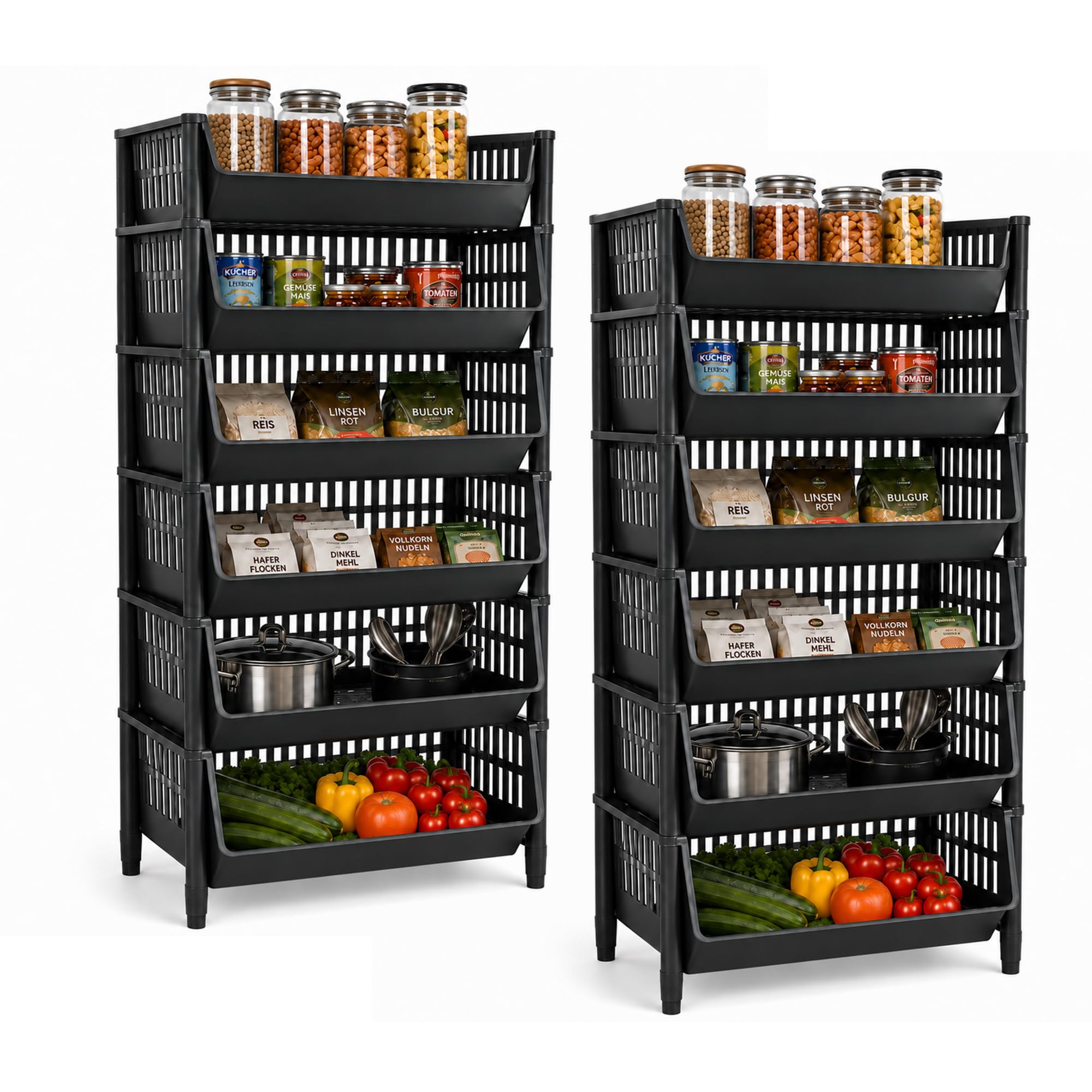ARTECSIS® Korbregal aus Kunststoff mit 12 Körben stapelbar & modular erweiterbares Stecksystem schwarz 110cm hoch - Kellerregal & Vorratsregal für Lagerung - Abstellraum Steckregal & Lagerregal