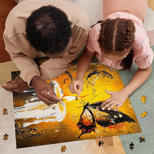 Miniatura 6 de Rompecabezas de mariposa vintage para adultos de 1000 piezas, rompecabezas retro de mariposas doradas, desafiantes rompecabezas de pintura al óleo