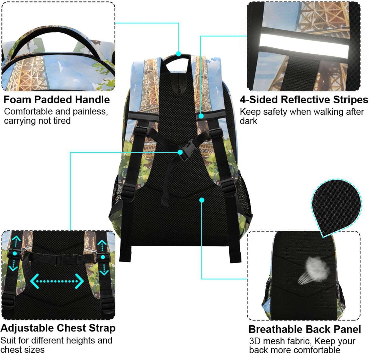 ALAZA Eiffel Tower Watercolour Backpack Purse for Women Men Personalized Laptop Notebook Tablet Bag Stylish Casual Daypack, 13 14 15.6 inch image 4