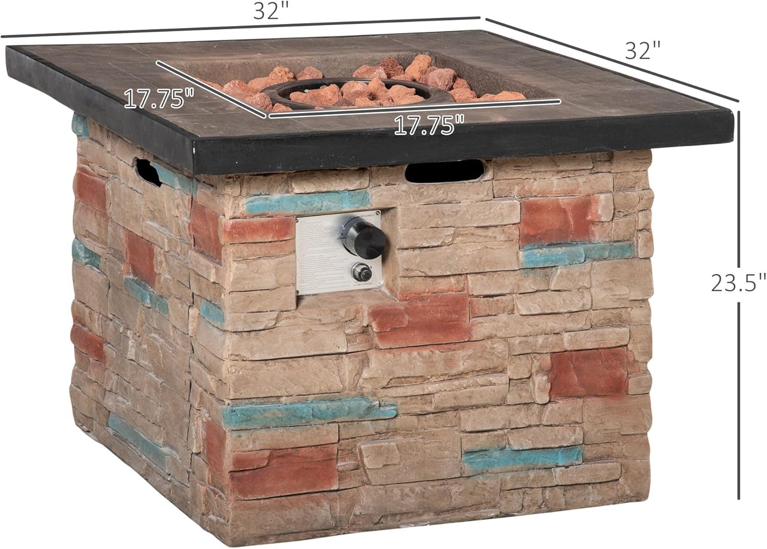32inch Square Premium Outdoor Propane Fire Pit Table with a Premium Heavy-Duty Weatherproof Cover and Authentic Natural Lava Rocks