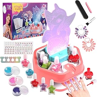 Fostro Unicorn Water-Based Nail Art Kit for Girls 6-12 | Complete Salon Set with Mini Dryer, Press-On Nails & Stickers | Non-Toxic Toy Gift Set (Set)