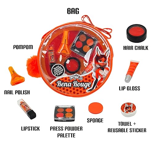 Miniatura 2 de Miraculous Ladybug, 10 en 1 Rena Rouge - Juego de maquillaje para niños con esmalte de uñas, lápiz labial, paleta de polvo prensado, brillo de