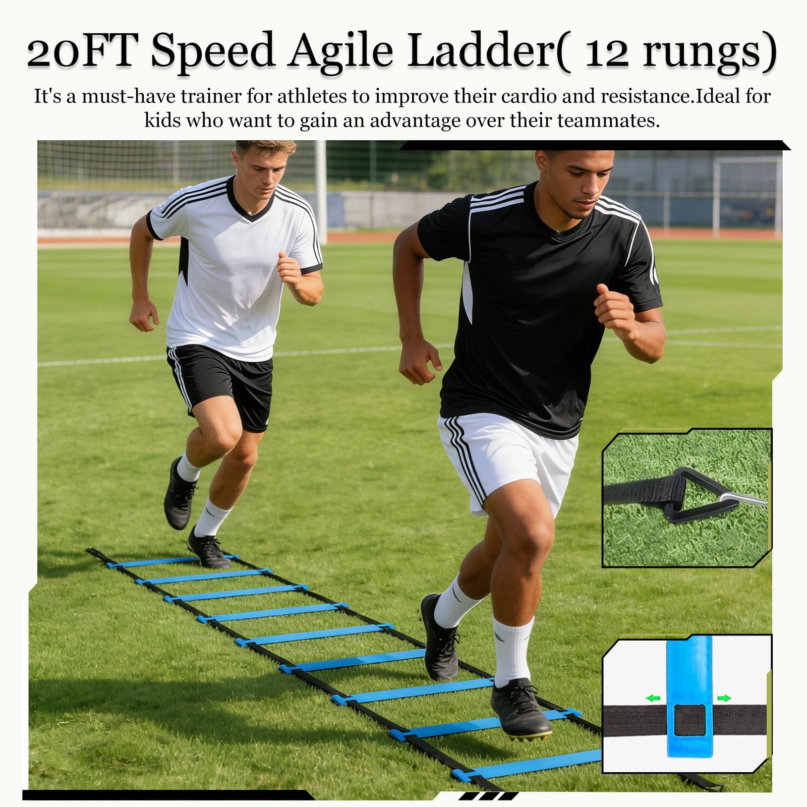 Fußball Trainingsset, Slalomstangen Fussball Trainingszubehör mit 6 Slalom Poles, Koordinationsleiter 6m, 12 Hütchen, Springseil und Resistance Fallschirm, Fussball Trainingszubehör Set
