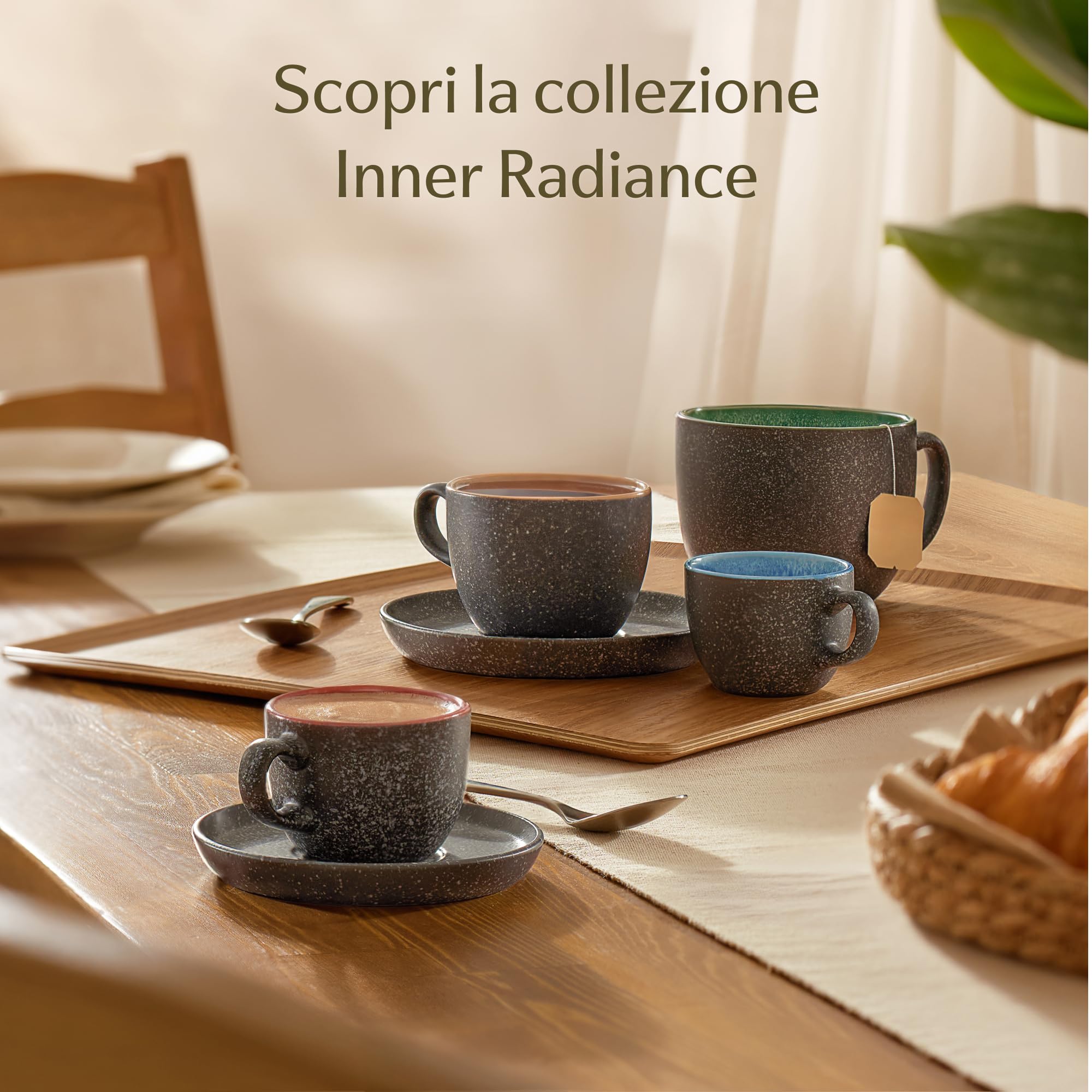 Cosumy Set di 4 Tazze da Caffè - 350ml Tazze in Ceramica – Gres Spesso con Smalto Reattivo Artigianale – Mantiene il Calore a Lungo (Giallo)