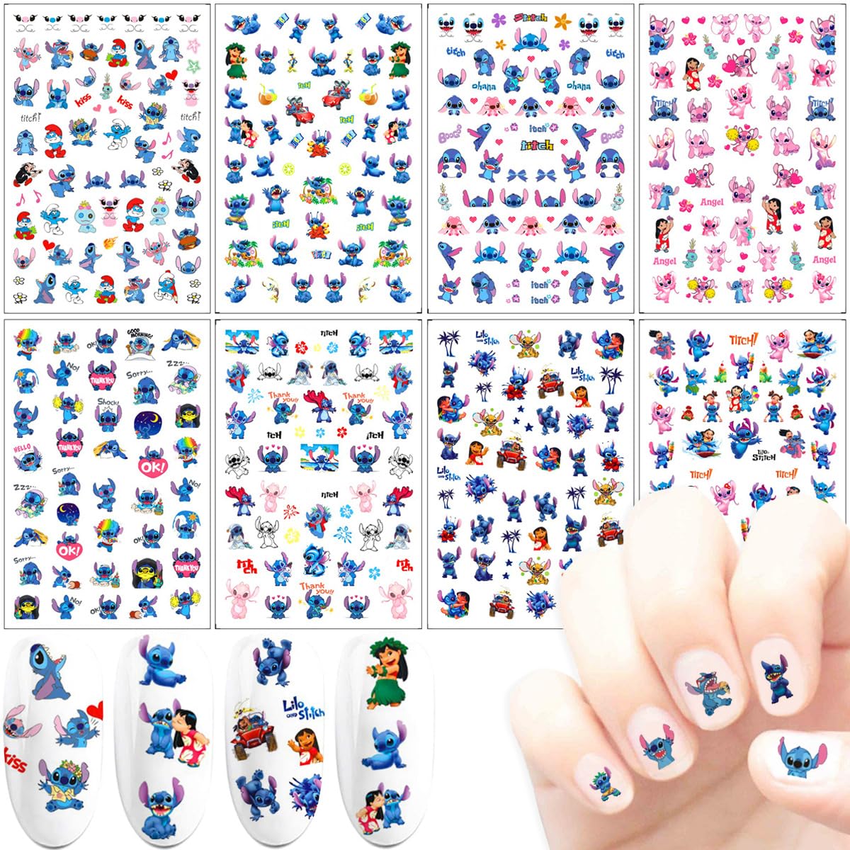 8pcs Cute Nail Art Stickers 3D Cartoon Nail Decals Self-Adhesive DIY Nails Design Supplies Party Favors for Women Nails Art Decoration Manicure Charms
