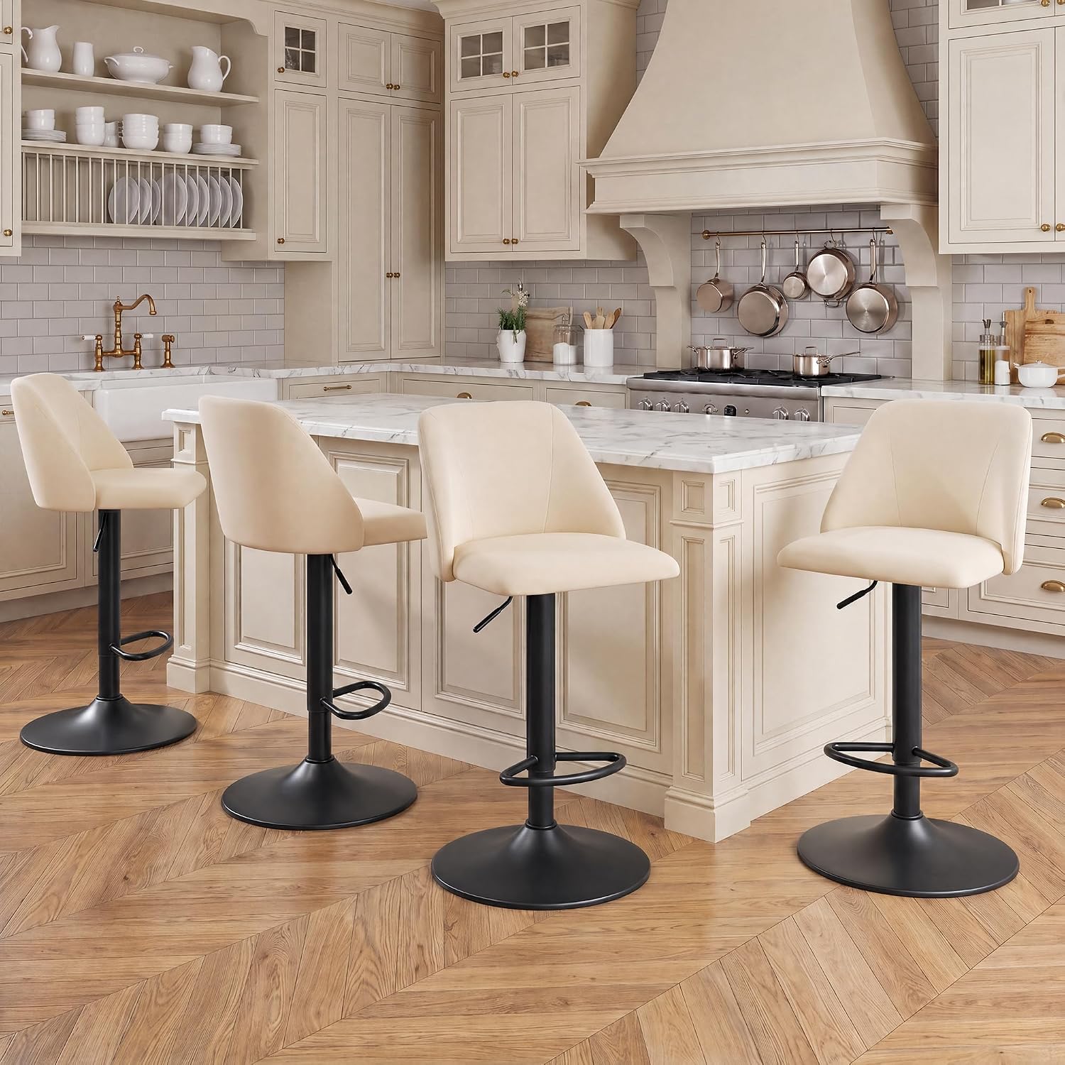 Set de 4 Butacos Beige Tapizados con Respaldo