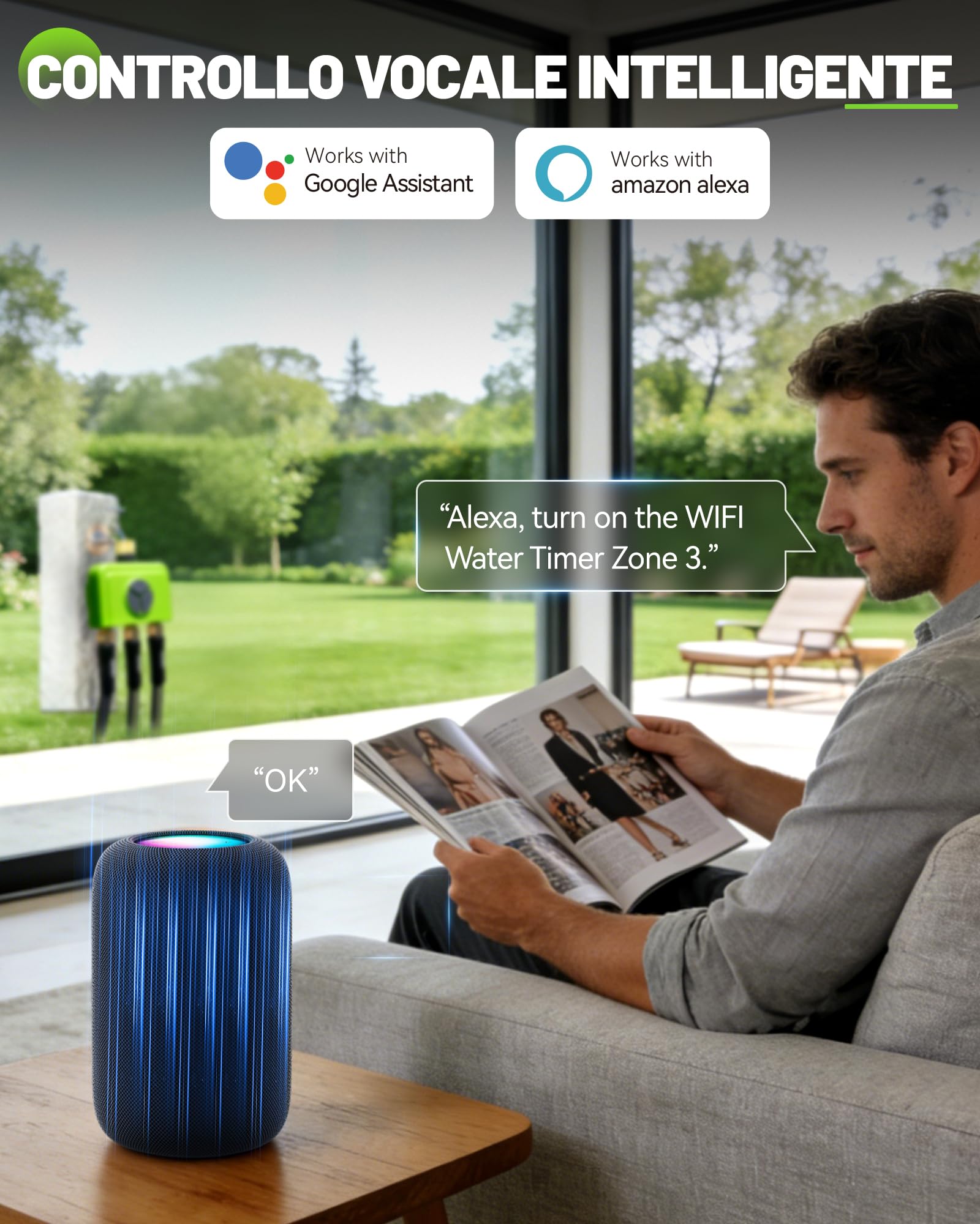RAINPOINT Centralina Irrigazione WiFi 3 Zone con Hub, Timer Irrigazione WiFi, Ingresso in Ottone, Controllo App e Vocale, Ritardo Pioggia Automatico per Giardino e Prato