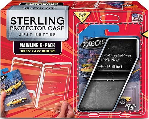 Sterling Protector Case Modelo 17201 Mainline Paquete de 6 en caja de regalo para Hot Wheels y Matchbox Diecast, se adapta a tarjetas de tamaño 6.5