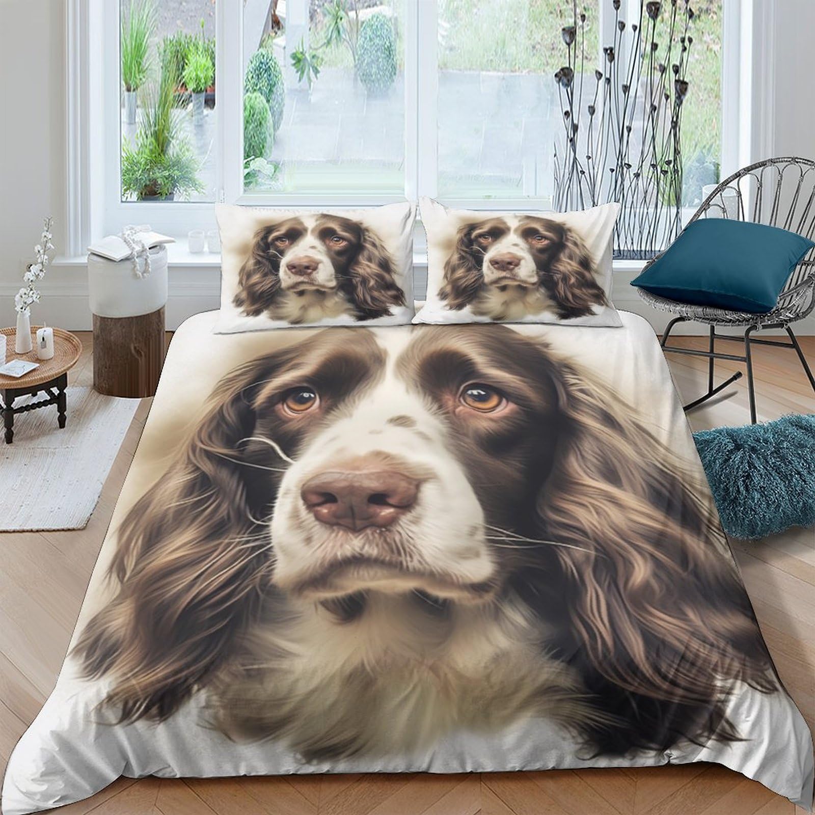 cenmoo Springer Spaniel King Size Duvet Cover Sets 3D Pattern Printed Bedding Sets King SizeCute Dog Quilt Cover Set Bed Covers Double BedKing（220x240cm）