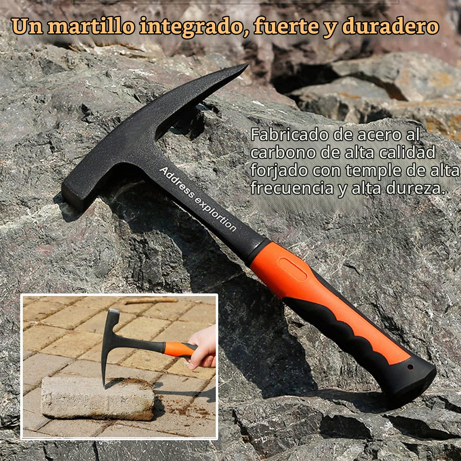Martillo de exploración geológica - Martillo geológico profesional con punta Herramientas manuales multifuncionales Herramienta de exploración de minerales para geología al aire libre para exploración