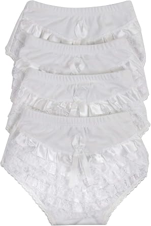 ToBeInStyle Girls 4 Pack Cotton Elegant Lace Back Panties - White - Size 6