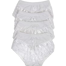 ToBeInStyle Girl's 4 Pack Cotton Elegant Lace Back Panties - White - Size 6