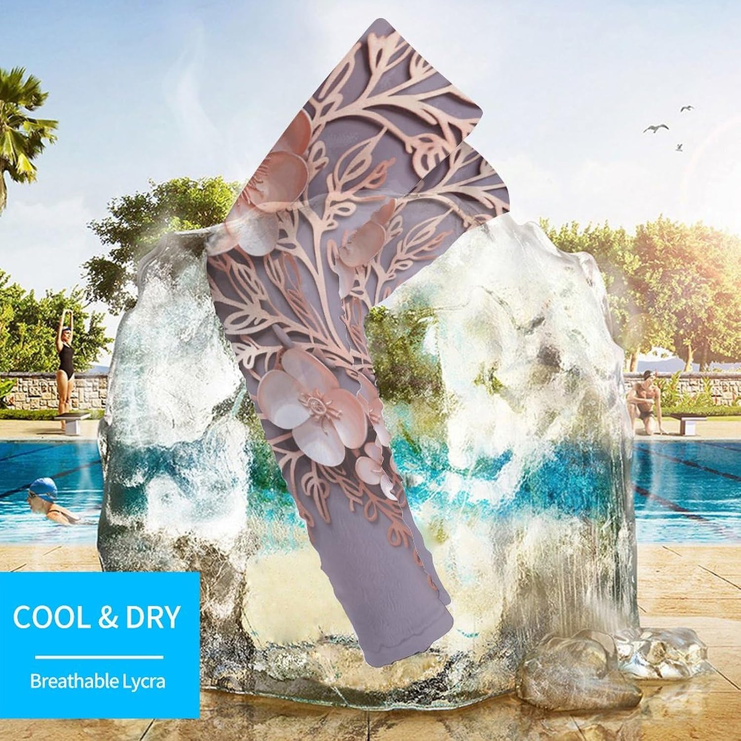 Elegant Decorative Floral Arm Sleeves for Men Women Sun Protection Sleeves Cooling Compression Arm Covers for Sport