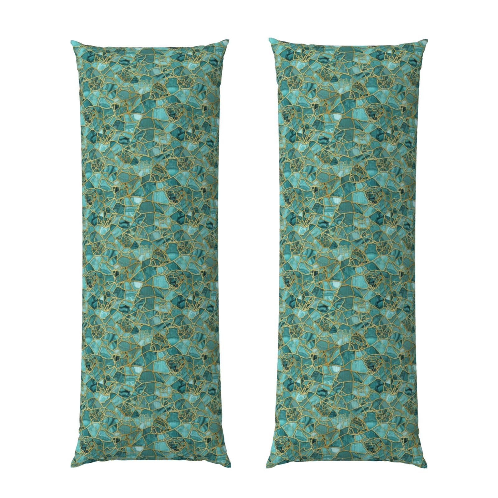 Body Pillow Case 20x60 Inch, Gold Glitters Marble Turquoise Luxury Texture, Zippered Cozy Pillow Cover, Softffy Fabric, Comfortable Protector for Bedroom Couch Sofa