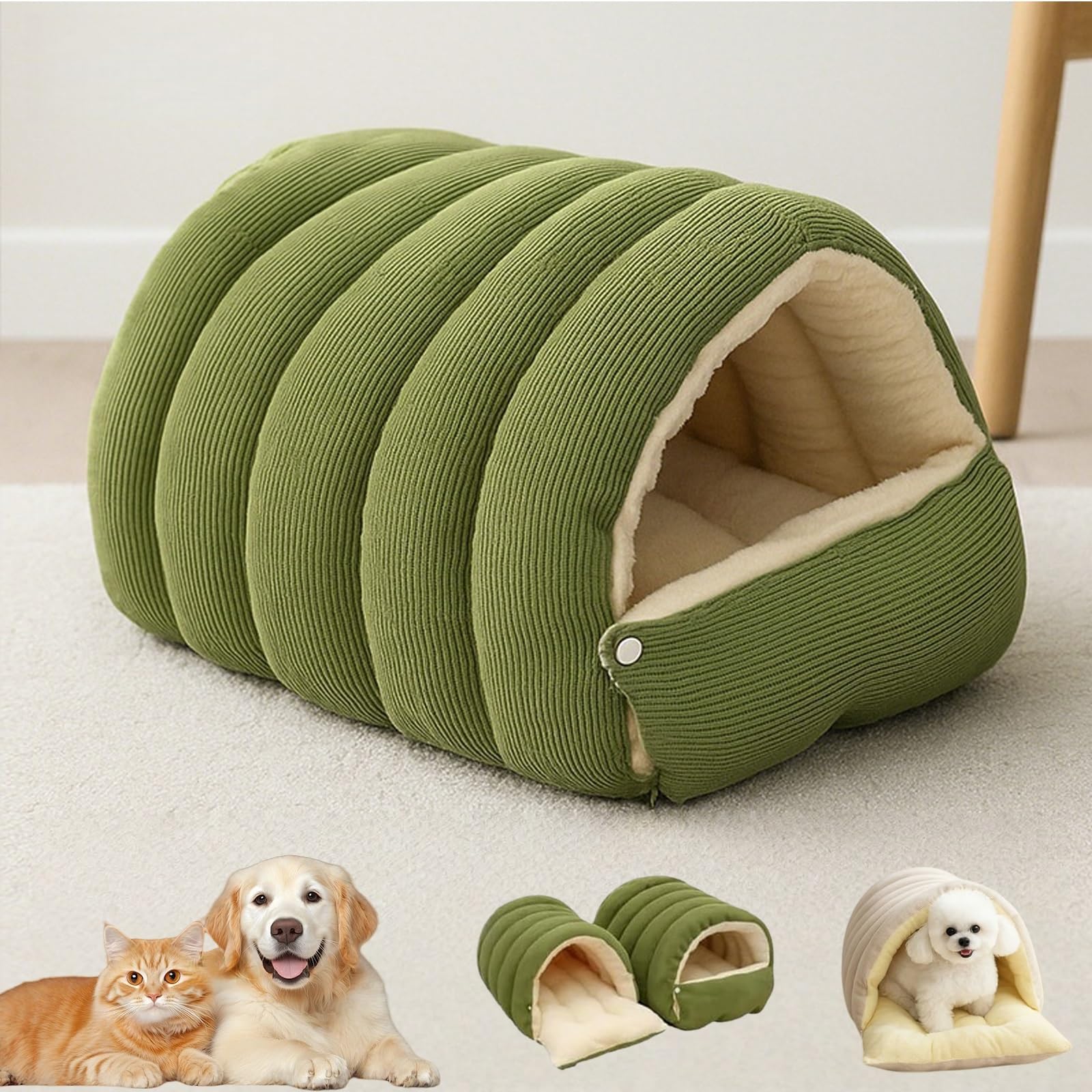 Yagerod 2026 New Removable and Washable Winter Closed-Off Cat Bed, Indoor Cat Bed Cave Style, Cute House Pet Nest Warm Soft Tent, Foldable Thick Dog Sleeping House(Green,S (Cat-4Kg/Dog-2.5Kg))